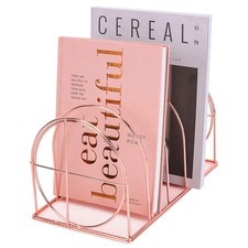 5 Section Desktop Wire File Sorter Magazine Holder Book Stand Rose Gold