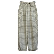 Vtg Ralph Lauren Silk Check Window Pane Print Trouser Pants High Waist Sz 2 USA