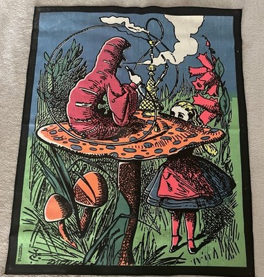 Alice In Wonderland Tapestry 1970 Black Light Fabric Poster 23 x 29