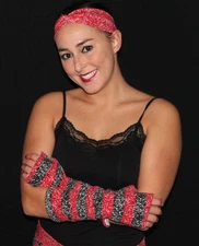 Handmade Red and Black Striped Glitter Arm Warmers
