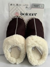 isotoner Women's Memory Foam Slippers Indoor Outdoor Clog Raisin Brown LG  XL