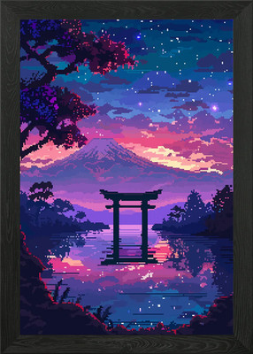 Japan Berg Fuji Pixel Kunst Gerahmtes Wandbild Poster Leinwanddruck Bild