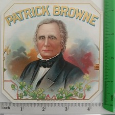 PATRICK BROWNE - OUTER CIGAR BOX LABEL - ORIGINAL - APRX 4.5