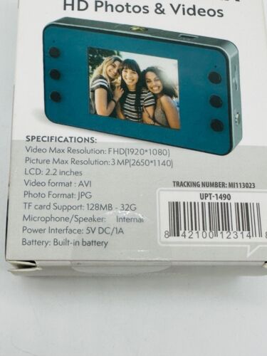 Up-Tech Blue Mini Digital Camera HD Photos & Videos, USB Cable, Memory Card NIB - Picture 3 of 4