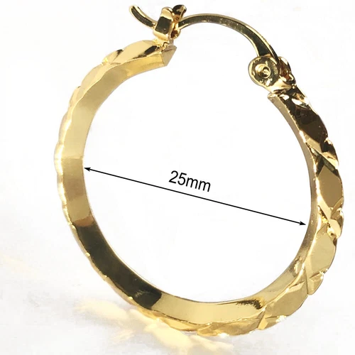 9ct Yellow Gold Diamond Cut Creole Hoop Earrings - 25mm Diameter - Picture 9 of 9