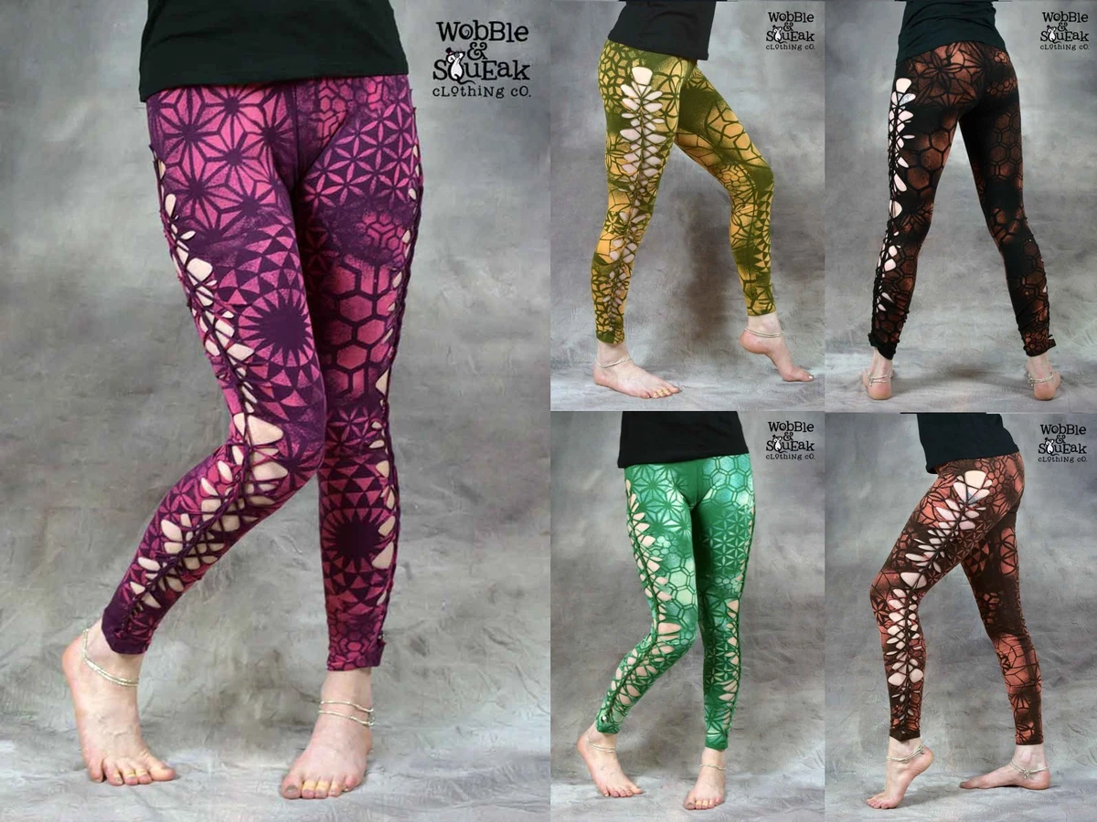 WEAVE LEGGINGS SACRED GEOMETRY Pixie Fairy Psytrance Festival Hippy Goa Lycra