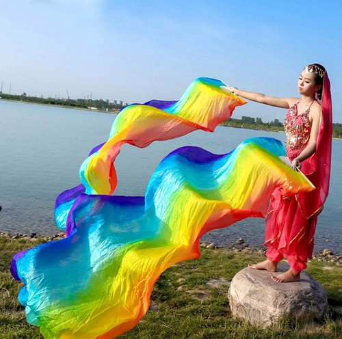 Belly Dance Fan Silk Fan Colored Dance Cloth Fan Long Folding Belly Dance Fans - Picture 14 of 46