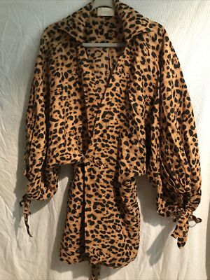 POSSE Linen Wrap Dress Size L Brown Color Animal Print 