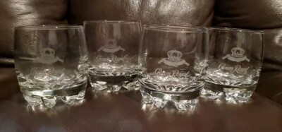 Crown Royal (SET OF 4) Whiskey Rocks Glasses w/ Crown on Pillow Logo