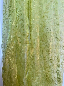 Sheer Apple Green with Golden Sparkle Scrolls Pattern 24" x 104" Fabric Scarf