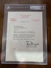 Paul Bear Bryant Auto Signed Typed Letter PSA