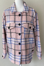 Nwt Retail $100 Hurley Button Front Lined Plaid Shacket Rose/lilac