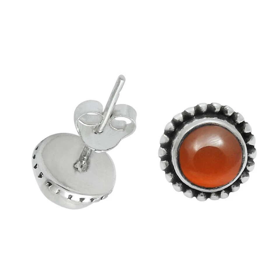 Natural Carnelian Stone 925 Silver Stunning Stud Earrings Christmas Gift Jewelry - Image 4 of 4