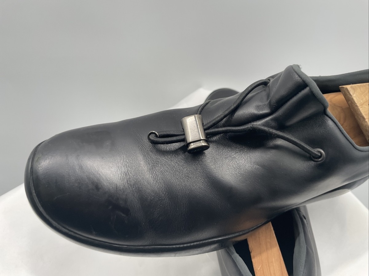 Prada Men's Black Leather Moc Elastic Strap Bunjee Cord Sneakers