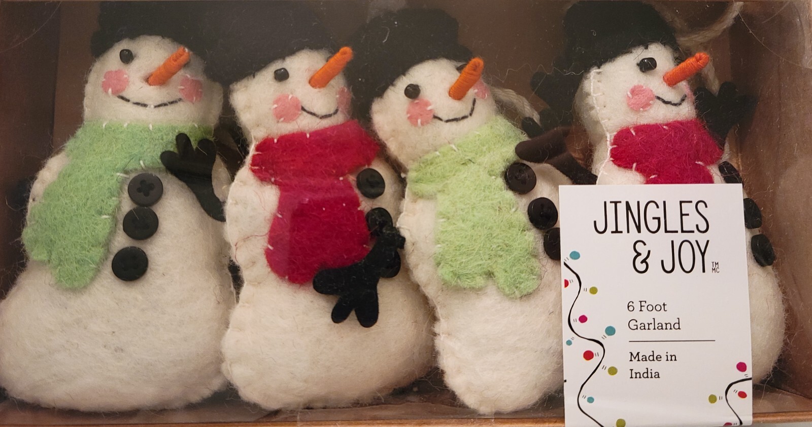 Jingles & Joy 6ft Holiday Garland Soft Felt 4” Snowman Christmas Red