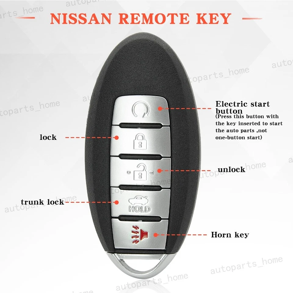 Para 2013 2014 2015 Nissan Altima Máxima Control Remoto Inteligente Sin Llave Coche Llavero 5 Botones Foto 4 de 4