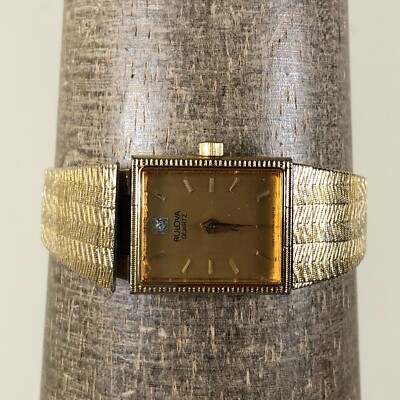 Bulova Women 92Y10 Dress Gold Tone Rectangular Quartz Analog 18mm Watch 5 3/4''