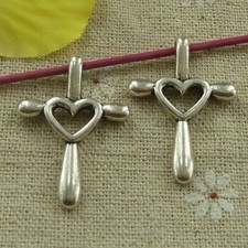 Free Ship 84 pcs tibetan silver cross and heart charms pendant 32X23mm L-3250