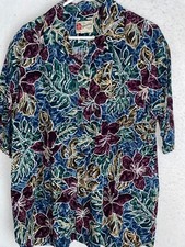 VTG Hilo Hattie Original Hawaiian Shirt Men's sz L 100 Rayon Floral USA Exotic