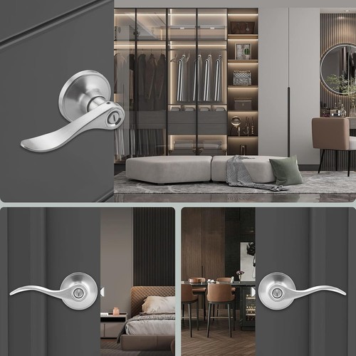 Satin Nickel Schlafzimmer/Bad Türgriffe Sichtschutz Hebel schlüssellos DL12061-SNBK - Bild 7 von 8