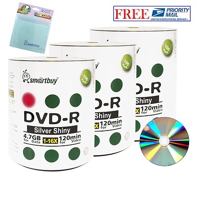 300 Pack Smartbuy DVD-R 16X 4.7GB Shiny Silver Blank Disc+FREE Micro Fiber Cloth
