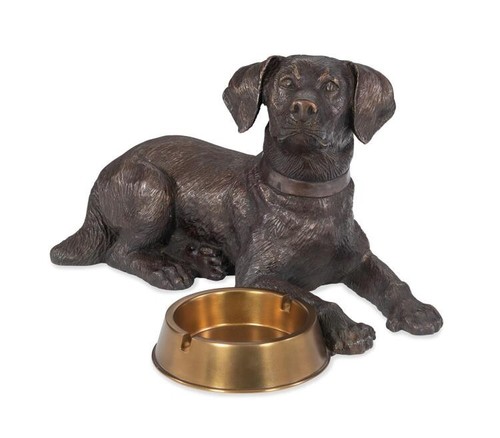 Maitland-Smith Labrador Card Holder – Dark Bronze Brass Dog with Dish & Slot - Picture 4 of 9