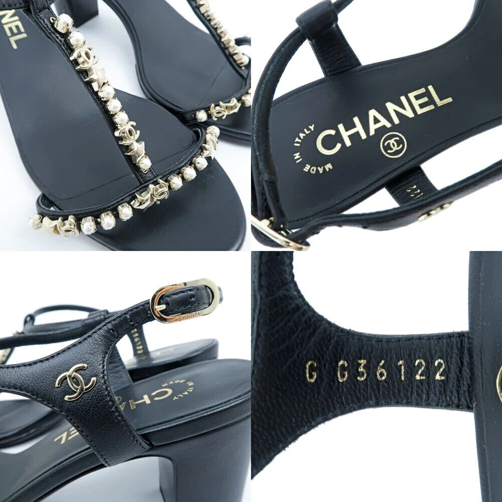 CHANEL G36122 Leather Strap Sandals 37.5C Black Authentic CHANEL G36122 Leather Strap Sandals 37.5C Black Authentic