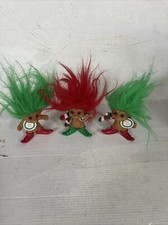 Lot of 3 Merry Little Trolls Russ Christmas Troll With Scarf Red/Green Hair 3"