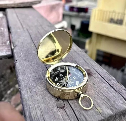Antique Nautical vintage Compass Brass WWII military Pocket Compass Shiny Gift - 第 3/5 張圖片