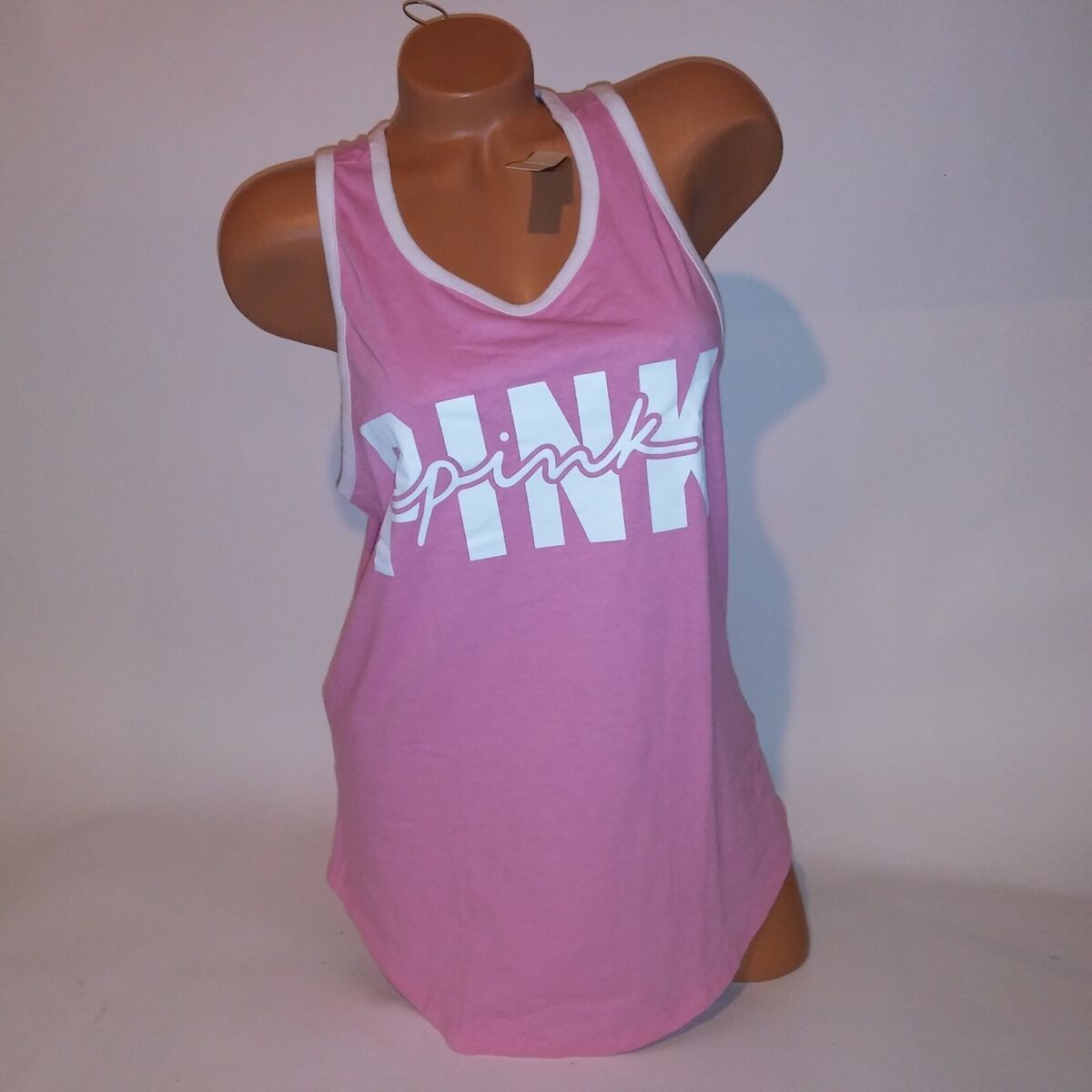 Victoria Secret PINK Tank Top Pink White Logo Racerback Victoria Secret PINK Tank Top Pink White Logo Racerback