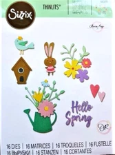 Hello Spring Flowers Bunny Bird Sizzix Thinlits Thin Metal Die Set 665091 NEW!