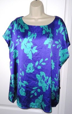 BNWT BONMARCHE Purple Teal Floral Satin Silky Boxy Top Blouse Plus Size UK 22