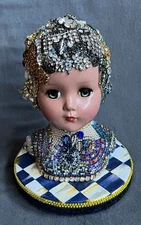 #326 ASSEMBLAGE Vintage Doll Head Alter Art Jeweled Ornate UPCYCLED