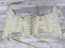 Antique Victorian White Cotton Corset Embroidery Lace Up Boning Hook and Eye