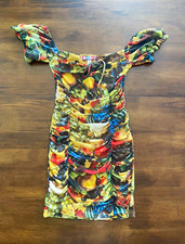 Urban Outfitters Multicolor Fruit Mesh Ruched Mini Dress Sweetheart Puff S