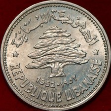 Uncirculated 1952 Lebanon 50 Piastres Silver Foreign Coin