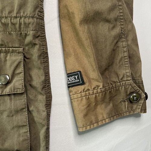 OBEY Propaganda Jacket Mens X-Large Brown Military Full Zip Snap Utility Coat - Picture 9 of 21