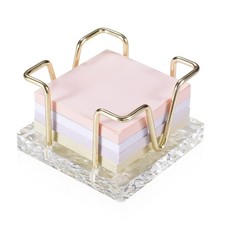 Acrylic Sticky Note Holder, 3 x 3 inch Self-Stick Memo Pad Holder Gold
