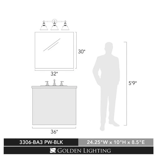 Orwell 27 1/4"W Pewter 3-Light Bath Light w/ Black Shade - Picture 3 of 3