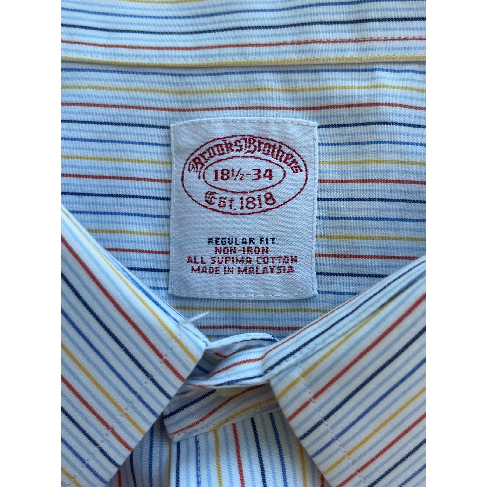 Brooks Brothers Mens 18.5 34 Regular Fit Non-Iron Supima Cotton Striped Shirt thumbnail 3