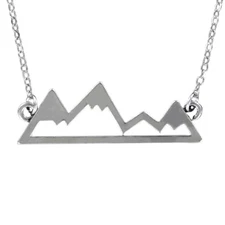 MOUNTAIN RANGE Necklace - Pewter with Attached Chain Camping Nature Hiking Gift