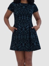Jessica Howard Women's Blue Printed Jewel-Neck Fit-Flare Dress Petite Size 12P