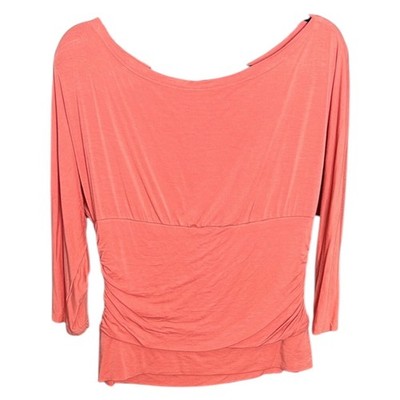 Cielo Coral Ruched Waist Blouse 3/4 Sleeve Scoop Neck Stretch Top Made in USA XL