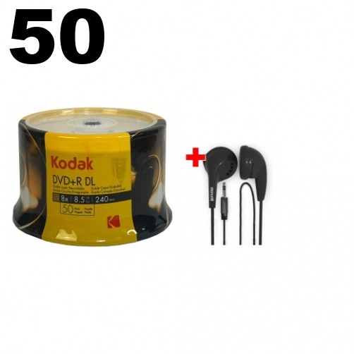 50 Kodak Double Layer 8.5GB 8X DVD+R DL (Logo Top) & FREE Maxell Earbud