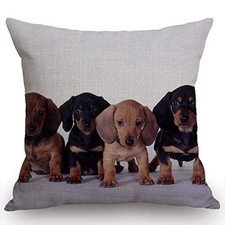 Throw Pillow Case Dachshund Puppies Cotton Linen Square Cushion Cover