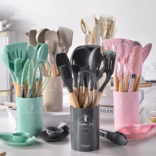 Set di Utensili Da 12 Pezzi In Silicone Con Portamestoli - Kit Mestoli Da Cucina