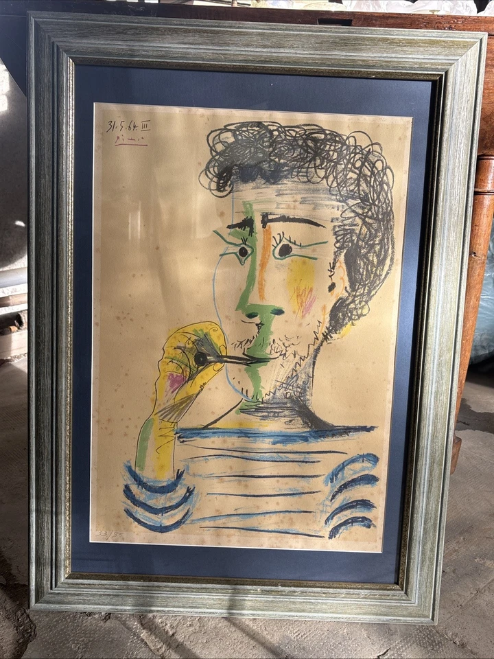 Pablo PICASSO : Homme à la marinière et à la cigarette - Lithographie signée - Photo 2/4