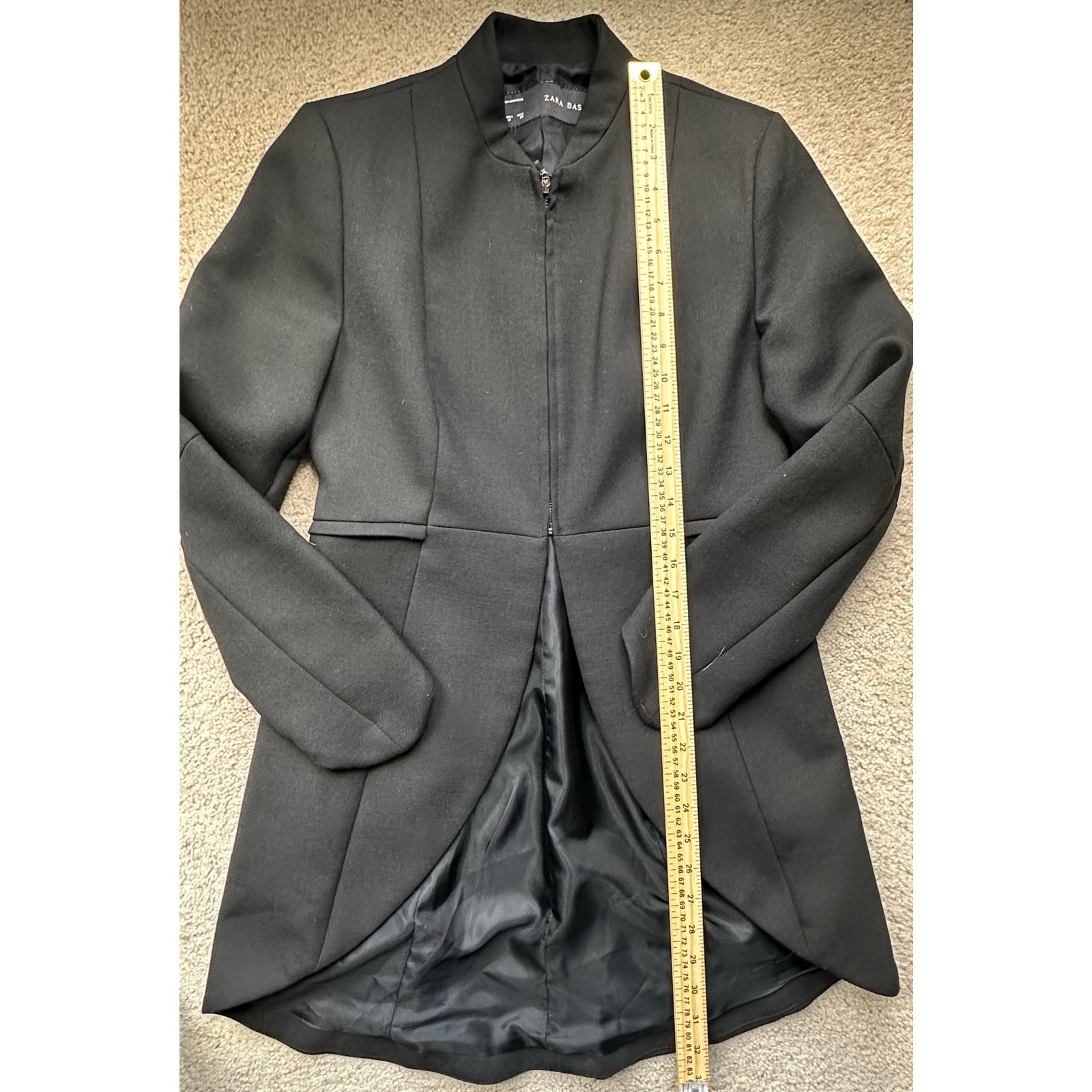 Zara Basic Black Wool Structured Zip Power Blazer… - image 10