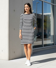 Loft PS SP Dress Women's Black White Striped Boatneck Knit Classic Casual Retro