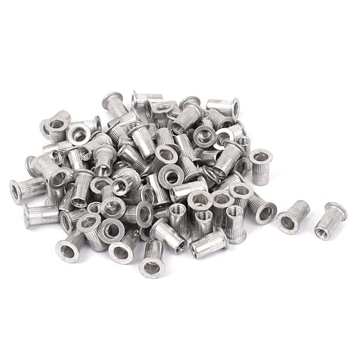 Glarks Ensemble de 50 écrous à riveter en acier inoxydable 304 de 1/4''-20UNC à tête plate avec insert fileté Nutserts Rivnuts